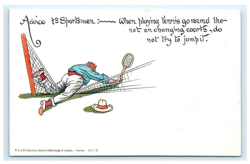 Tennis Humor Postcard Man Falls Over Net W & AK Johnston E10