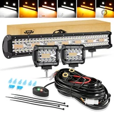 AUXBEAM 20" 4" Strobe LED Work Light Bar Pods Offroad Driving For Jeep 4WD ATV
