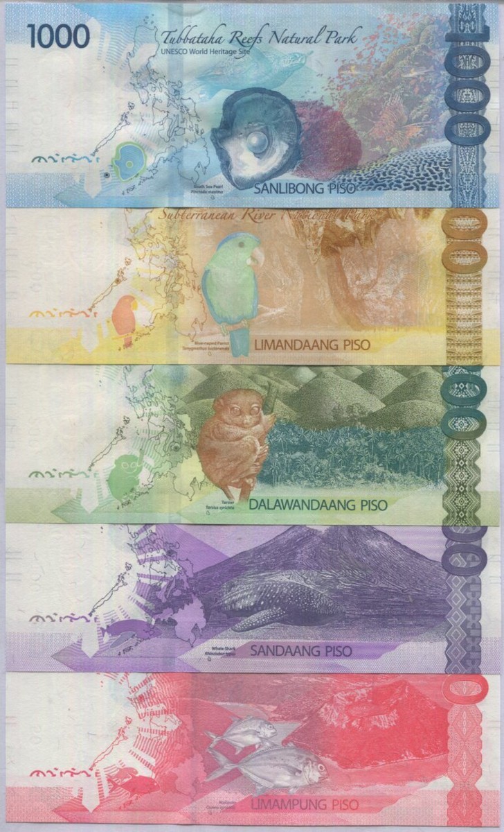 フィリピン ポリマー 紙幣 1000 ペソ 5枚 セット Philippines Set 5 UNC 50 100 200 500 1000 Pesos 2020 W/Blind