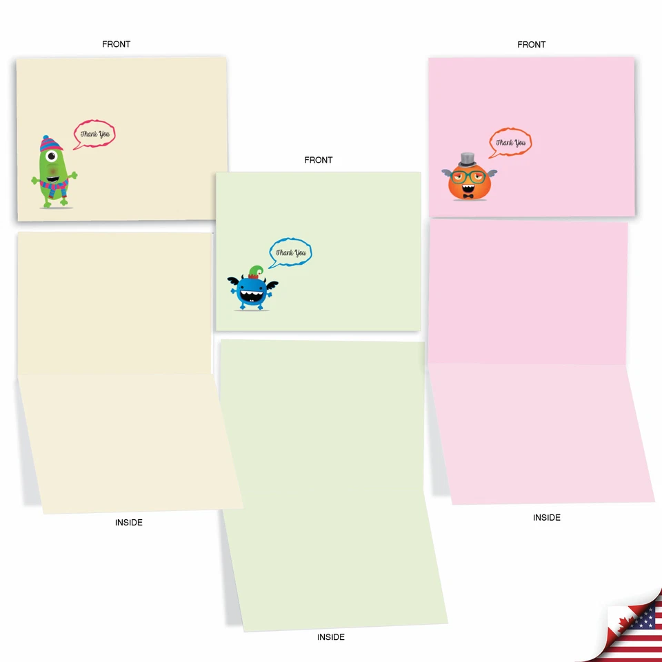 10 tarjetas de notas en blanco con sobres para todas las ocasiones - HIPSTER MONSTERS M3974 Foto 3 de 4