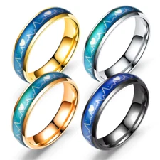 Stainless Steel Non-Tarnish Color Changing Mood Ring Temperature Women Men R47