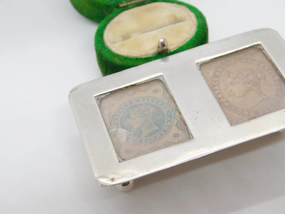 Estuche de escritorio victoriano con doble sello de plata esterlina antiguo 1901 Birmingham Foto 2 de 4