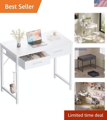 32 Inch Small Computer Desk with 2 Drawers for Bedroom Study Writing Home Off...