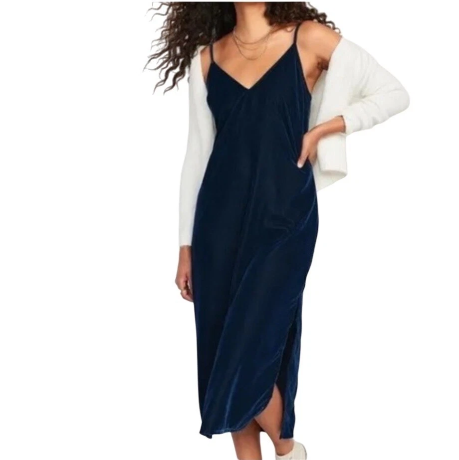 old navy blue velvet dress Long-Sleeve Velour Mini Dress