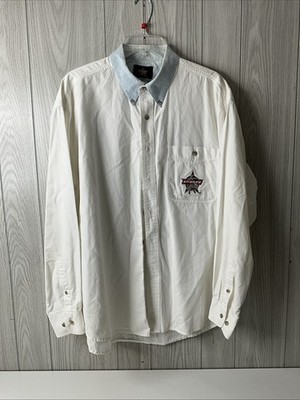 PBR Shirt Mens Extra Large Ivory Button Up Pro Bull Riding Western Embroidered