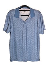 Kenneth Cole Golf Polo Shirt Geometric Triangles Blue Wicking Stretch Size L