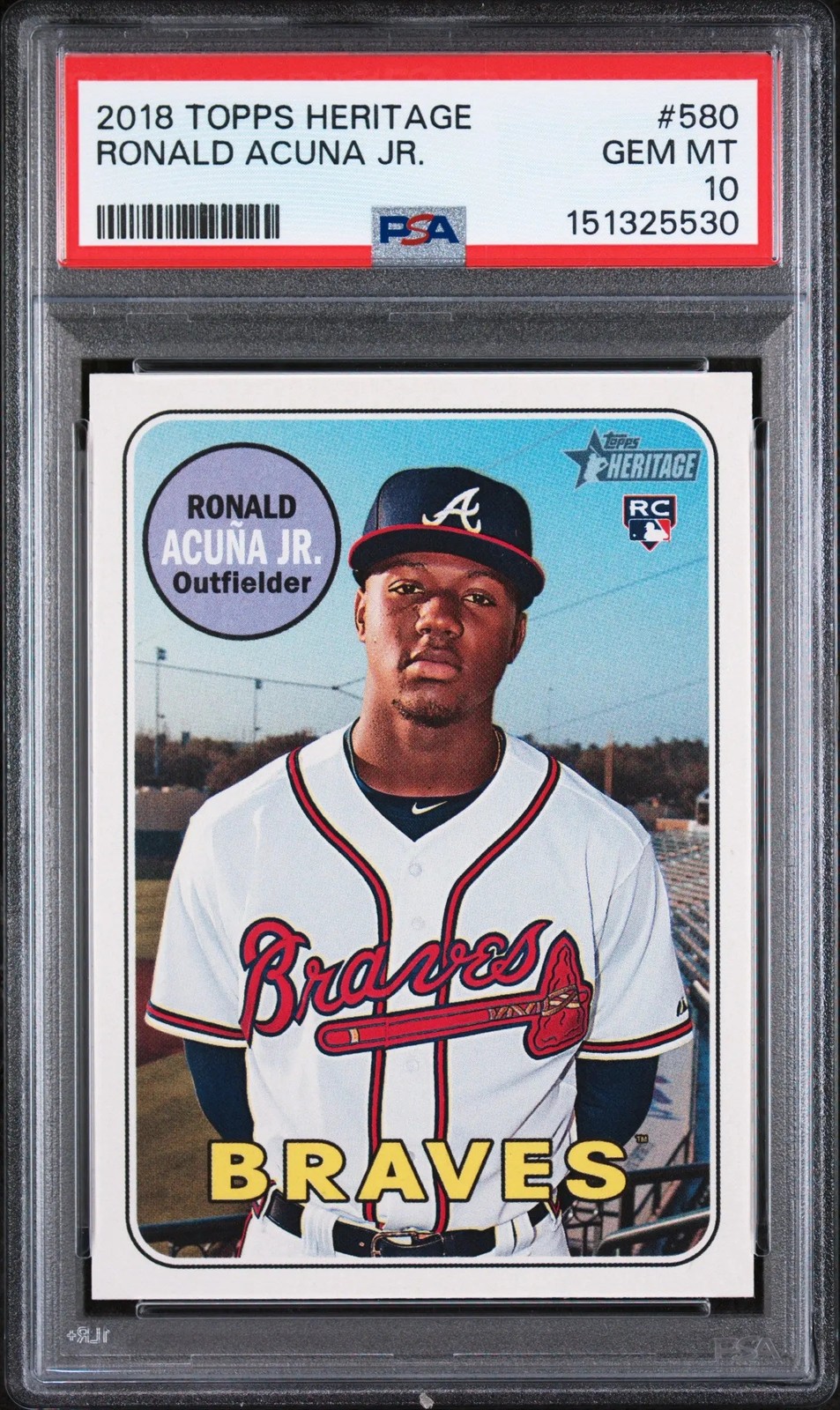 2018 Topps Heritage Rookie Ronald Acuna JR. RC PSA 10 view 1