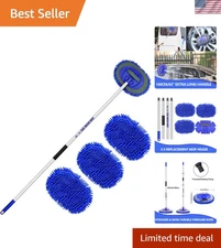 Elegant 63” Extendable Microfiber Car Wash Brush - 3 Replacement Heads Included