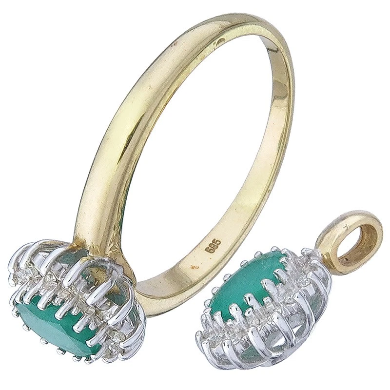 Schmuckset Zweiteilig Smaragd Diamanten 585er Weiß- und Gelbgold - Bild 2 von 3