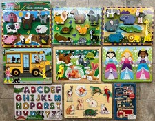 Large Lot MELISSA  DOUG Wooden Puzzles Used  New Animals/Handles/Chunky/Sound