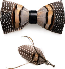 Handmade Feather Pre-tied Bow tie and Brooch Sets for Men