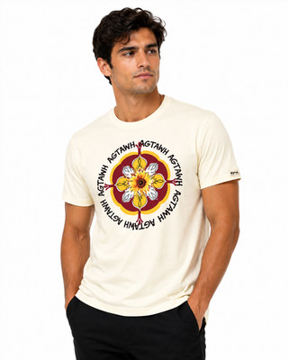 AGTAWH Men's T-Shirt New 2XL Cream Short Sleeve Crew Neck Bloom Flower Graphic