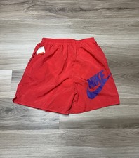 NWTS Vintage 90s Nike Big Swoosh Red Nylon Swim Shorts Men's White Tag Men Large