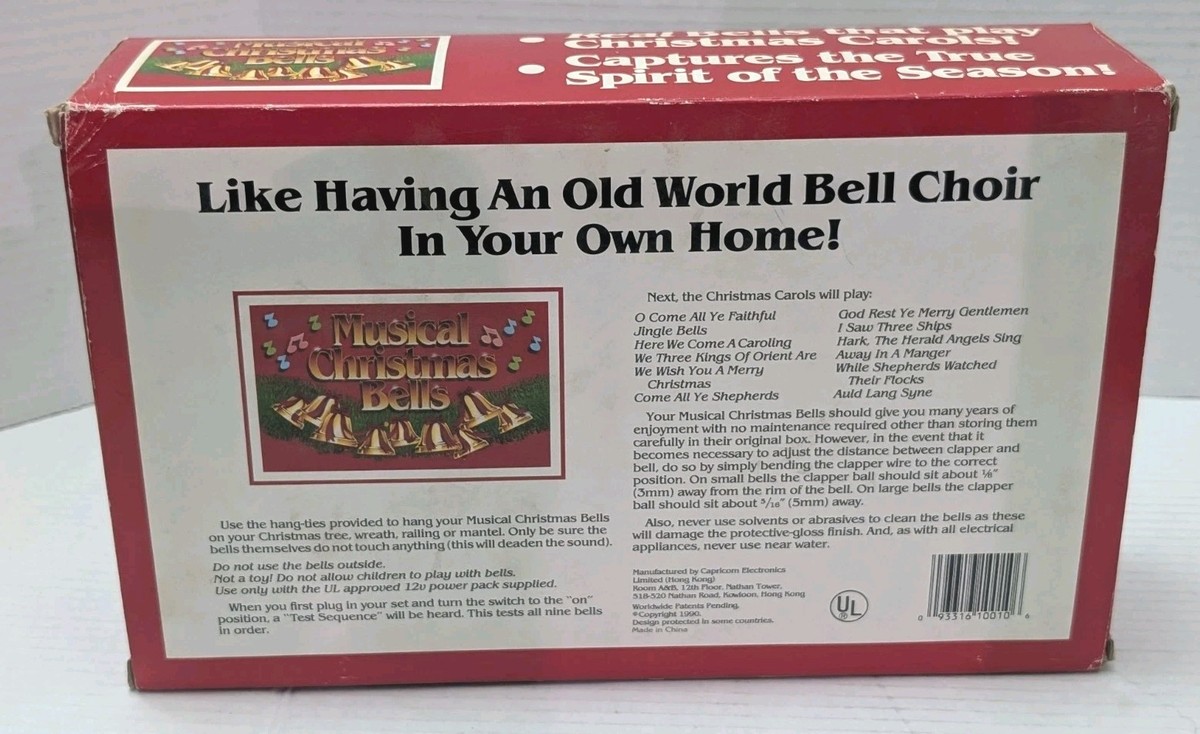 Vintage Musical Christmas Bells String Set of 9 Bells Play 12