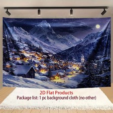 1pc Winter Village Snow Mountain Tapestry - UV Printed Polyester Wall Hanging fo