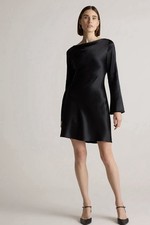 Quince Women 100% Washable Silk Bell Sleeve Mini Dress Black Size Xsmall NEW