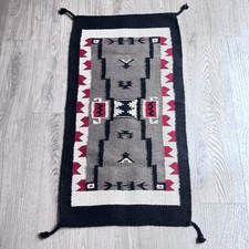 Southwestern Wool Tapestry Rug 20x40 Navajo Native Design Corner Knots Black Red