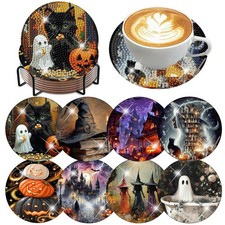 8 Pcs Halloween Diamond Art Coasters Kit Cork 4 x 4 Inch