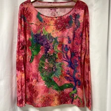 Leoma Lovegrove Womens Colorful Seahorse Tunic Top Plus Size XL Tie Dye Series