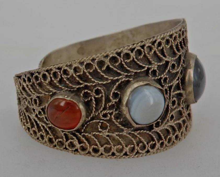 Berber Schmuck Armreif mit 5 diverse echte Edelsteine versilbert (131291) - Bild 2 von 4