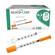 GLUCO-CARE 0.3 ml/cc Syringes 30G x 5/16’’ (8mm), Orange Cap, 100 count box