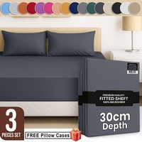 Deep Fitted Bed Sheet Set Microfibre Hotel Quality Sheets With FREE PILLOWCASES