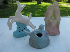 Rosemeade pottery 3 piece collection flower frog deer love birds candle holder