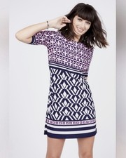 Eliza J Pink Navy Geometric Print 1/2 Sleeve Shift Dress 10P Beachy Coastal