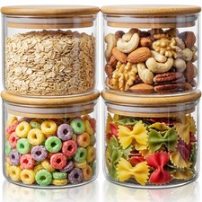 17oz - 4 Pack Glass Jars with Bamboo Lids, Glass Food Storage Containers with...