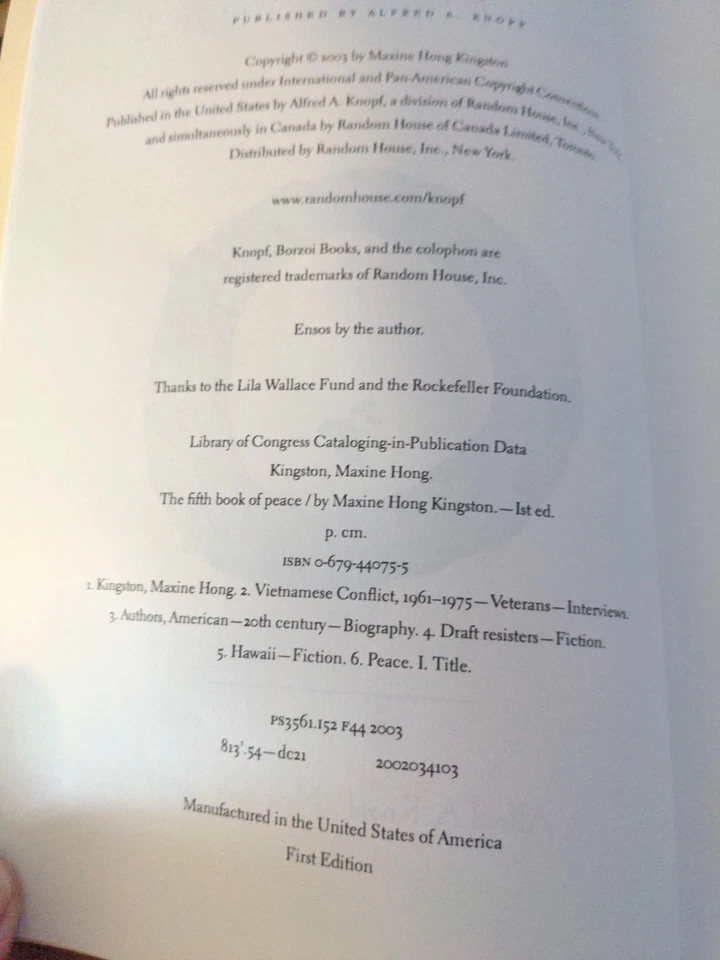 Uncorrected Proof - The Fifth Book of Peace by Maxine Hong Kingston 2003 PB ARC  - Image 4 of 4