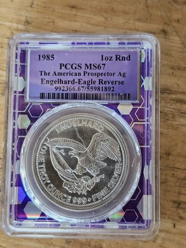 1985 PCGS Ms67 The American Prospector Ag Engelhard-eagle Reverse In Bert Holder