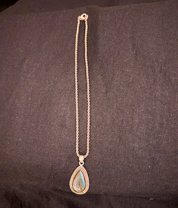 .925 Silver Rope Chain Necklace Teardrop Labradorite Bezel Pendant Charm
