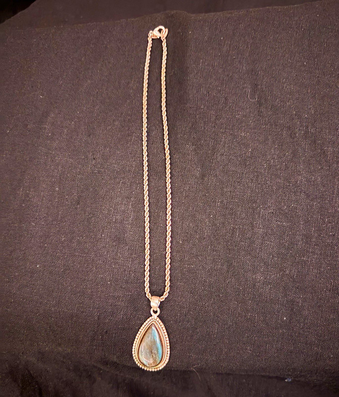 .925 Silver Rope Chain Necklace Teardrop Labradorite Bezel Pendant Charm