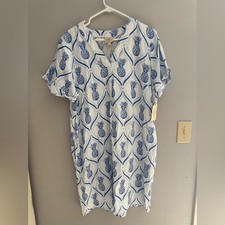 St John’s Bay Womens Short Sleeve T Shirt Pineapple Print MIDI Dress Linen Blend