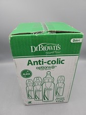 New 4 Dr Brown's Anti-Colic Narrow Glass Baby Bottles 0m Set of 4 8 oz 250 mL
