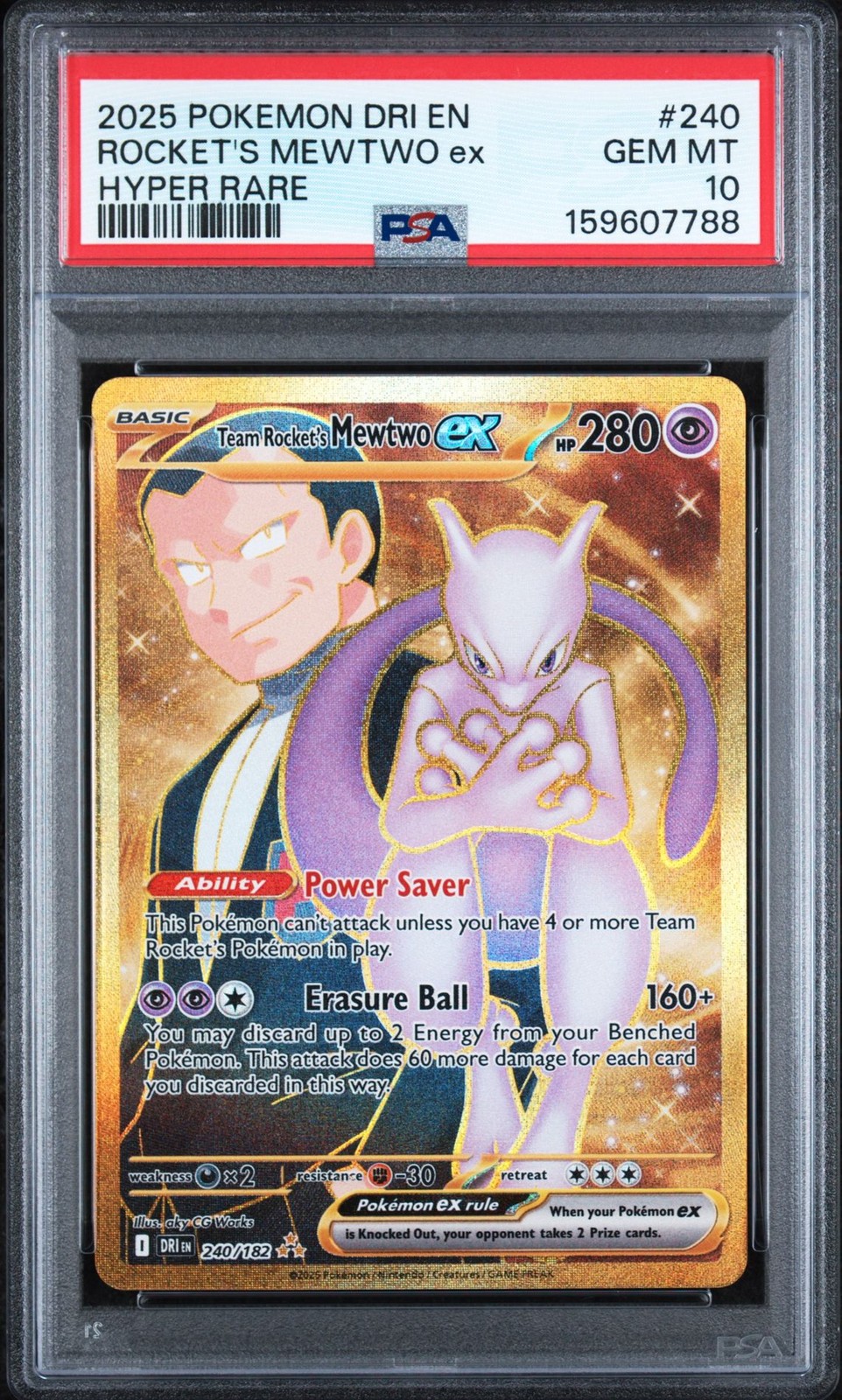 2025 Pokemon Dri En-Destined Rivals Hyper Rare #240 Rocket's Mewtwo Ex PSA 10