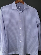 Bugatchi Uomo Men  s Plaid Button Front Dress Shirt Blue Purple Long Sleeve