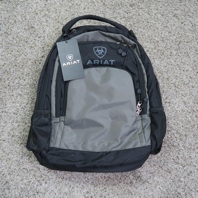 NWT Ariat Backpack Adult Black Gray 17'' Classic Logo Lightweight School Daypack