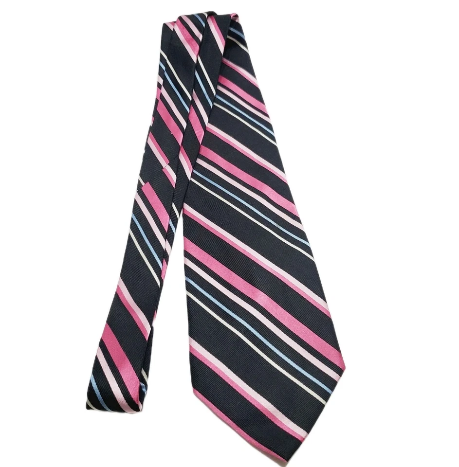 Corbata Nautica rosa patrón de rayas para hombre seda cuello corbata tela jacquard Foto 2 de 4