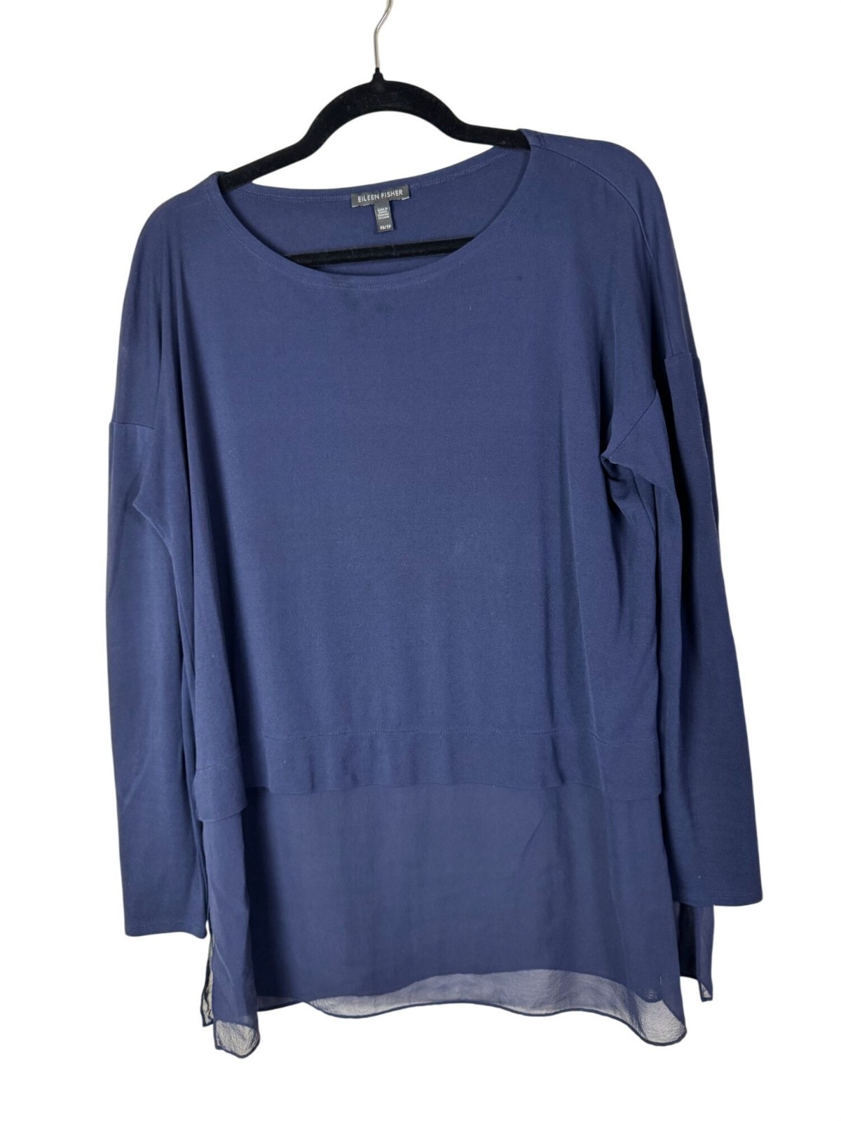 Eileen Fisher Women Blue Long Sleeve Pullover Tunic Top Size XS Lagenlook Silk