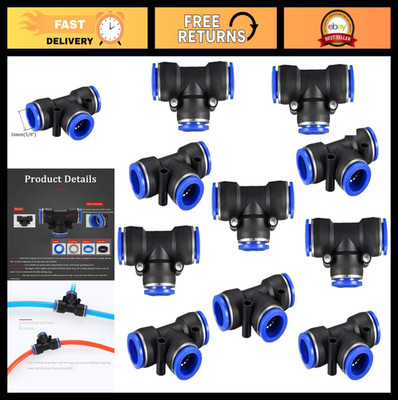 16mm Push Fit Tee Connector, 5/8'' OD Quick Connect Pneumatic Fitting (10 Pcs)