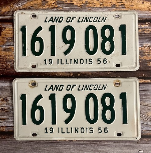 1956 Illinois Automobile License Plate Matched Pair / Set 1619 081