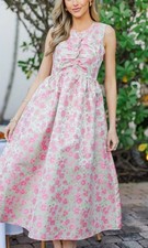 Shop The Mint All Together Now Pink Brocade Floral Sleeveless Midi Dress Size S