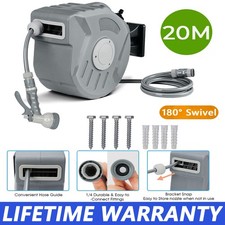 20m Garden Patio Hose Reel 180° Swivel Wall Mounted Retractable Auto Rewind Pipe