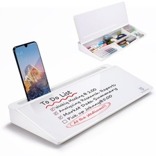 TSJ OFFICE Small Desktop Whiteboard -Glass Dry Erase 15.8"x7.1"x1.97", White