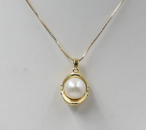 Charm 11 mm Australian South Sea White Pearl Pendant 18" 18K Gold P - Picture 1 of 3