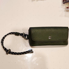Coach Eyeglass Case with Green Leather embossed Coach Logo