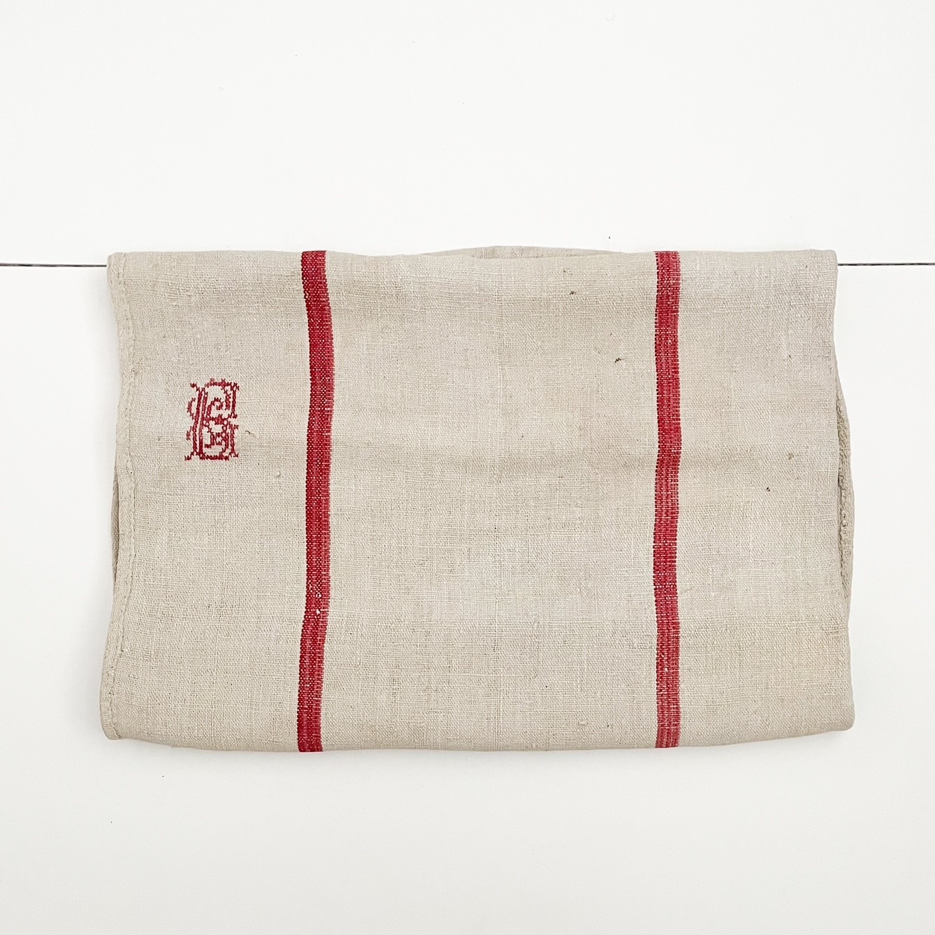Hungarian Grainsack Red Stripes and Monogram, Farmhouse Floorsack, R37