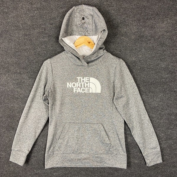 The North Face Womens Hoodie Size M Grey Long Sleeve Spellout Logo Activewear