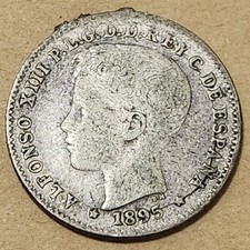 CAPTAINCY GENERAL OF PUERTO RICO / 20 CENTAVOS COIN 1895 (SILVER / .835 / 5 g)